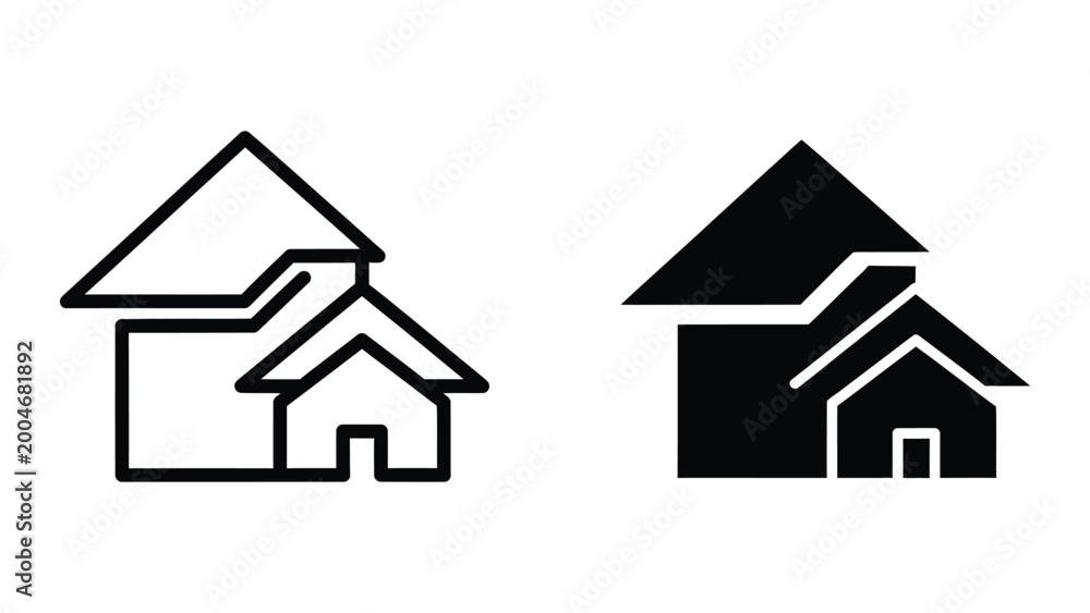Fototapeta premium Simple black and white house icon with roof styles