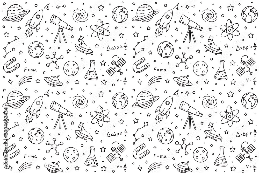 Fototapeta premium Biology and Chemistry Doodle Seamless Pattern with DNA Molecule and Science Elements