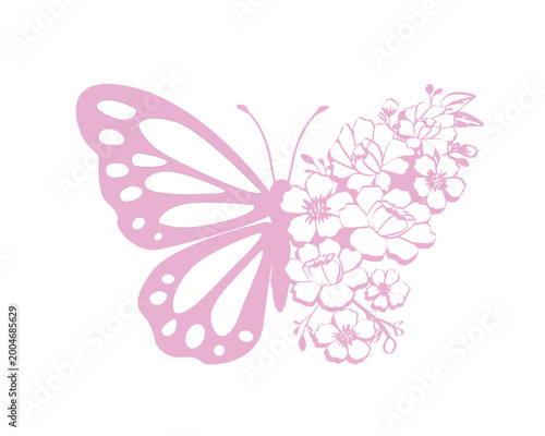 pink butterfly on white background