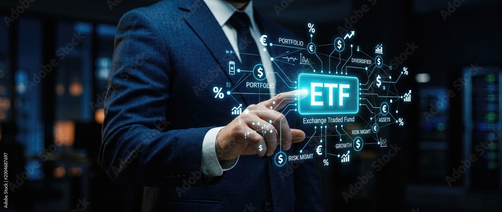 Fototapeta premium Investment strategies unveiled exploring etf dynamics in financial markets interactive analysis professional environment close-up view modern concepts