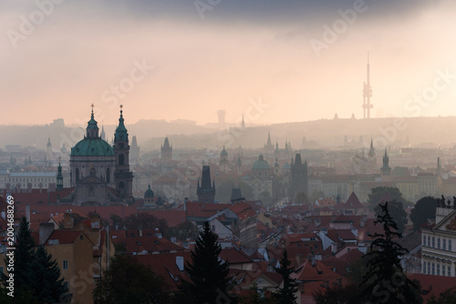 Photography Prague skyline in soft evening light from Strahov