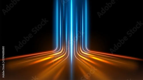 Futuristic Glowing Blue and Orange Light Trails, Vector Illustration