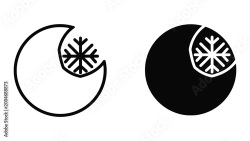 Foto Crescent moon with snowflake and full moon with snowflake icons