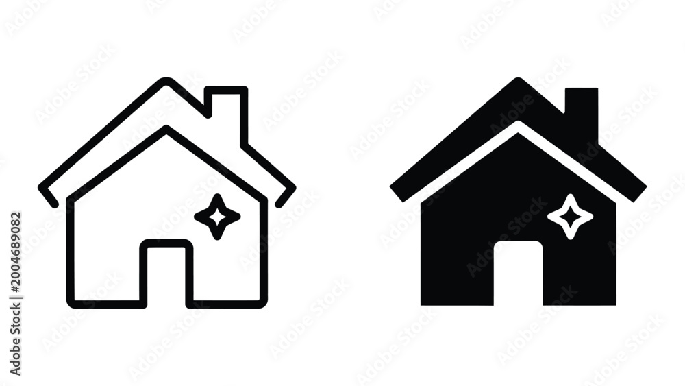 Fototapeta premium Minimalist house icons with star in contrasting colors