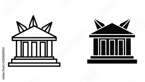 Canvastavla Neoclassical building with triangular pediment and columns
