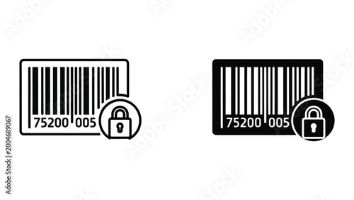 Photography Barcode with lock symbol secure icon design