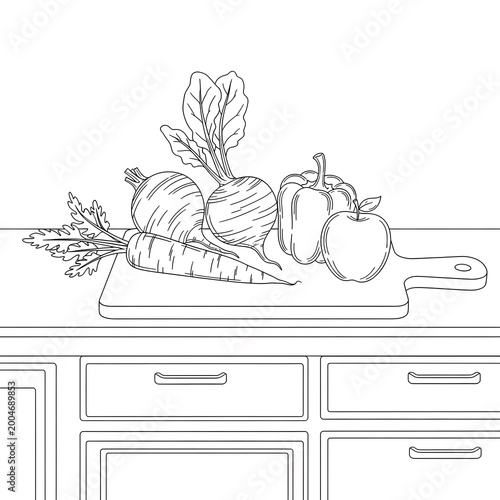 Vegetables on a kitchen cutting board
