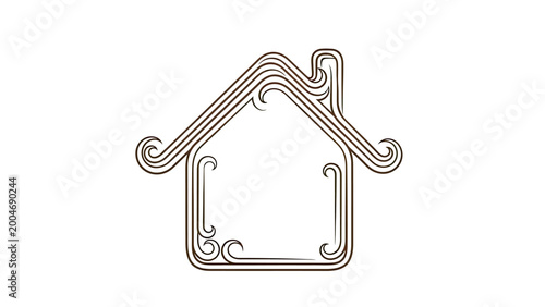 Ornate house outline with swirling decorative elements