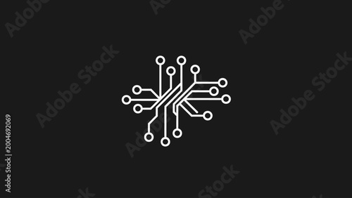 Bild auf Leinwand White circuit board pattern with connections radiating outwards on black backgro