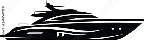 Φωτογραφία Stylized black and white illustration luxury yacht at sea silhouette icon design