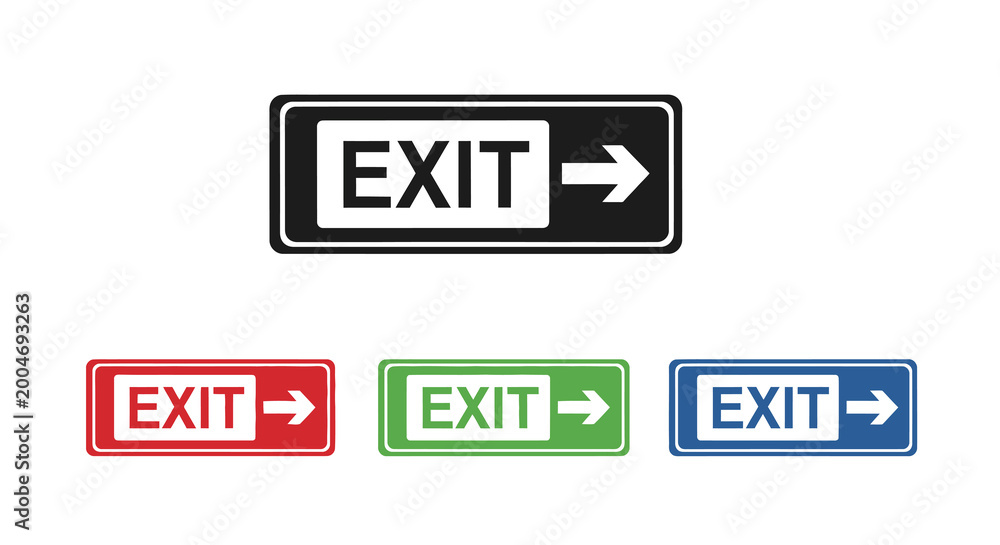 Fototapeta premium Exit sign icon in multiple colors black and white silhouette