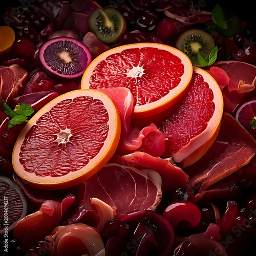 Juicy citrus and cured meat assortment