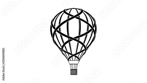 Foto Stylized black hot air balloon with interwoven ribbons and a basket