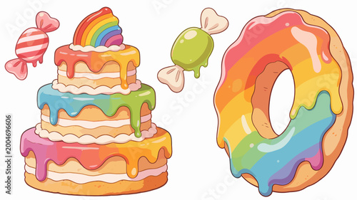 Foto This vibrant and playful cake illustration evokes joy and celebration