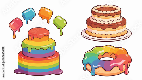 Foto A vibrant illustration of a rainbow cake with dripping icing evokes feelings of joy and celebration
