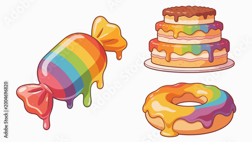 A vibrant, colorful illustration of a melting lollipop evokes feelings of sweet indulgence and childlike joy. Perfect for confectionery branding, play
