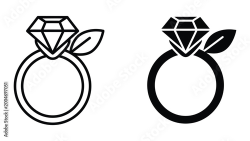 Canvastavla Engagement ring with diamond and leaf prongs vector illustration