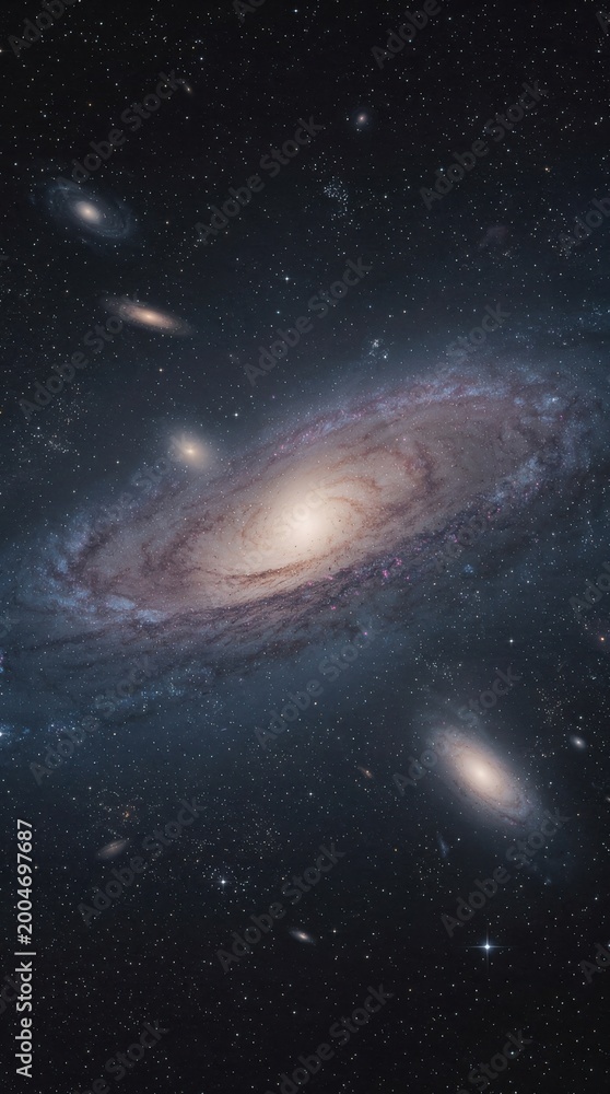 Fototapeta premium Beautiful view of a spiral galaxy among stars in a cosmic scene from a wide perspective in outer space