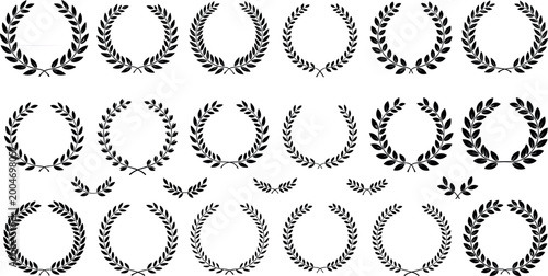 Konstfotografi Laurel Wreath Icon Set in Black Silhouette for Achievement, Award, and Victory D