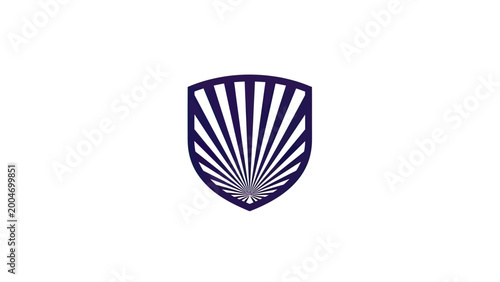 Photos Dark blue shield with radial stripes, widening towards top, white background