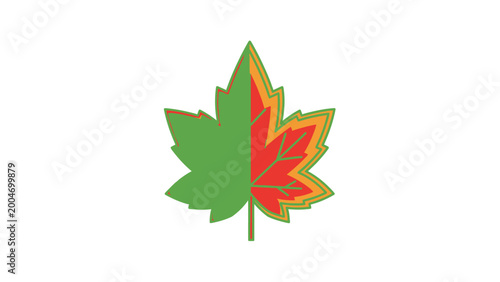 Cuadro en lienzo A two-toned leaf, half green, half red with orange and red outlines