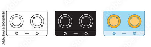 Canvas Print Minimal gas stove icon set in outline, solid, and flat color styles for kitchen