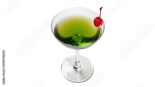 Foto Green cocktail in a coupe glass with a maraschino cherry, isolated on transparen