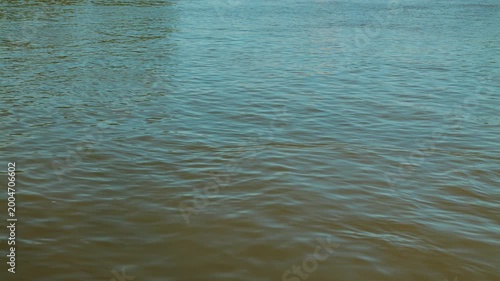 Minimalist view of tranquil river water. Soft light creates gentle ripples on murky green and blue surface. Serene and calming background for nature, environment, or wellness concepts