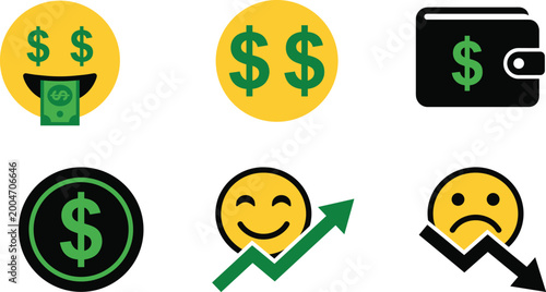Tableau sur toile Money, icons, set, financial, success, wealth, business, growth, wallet, currenc