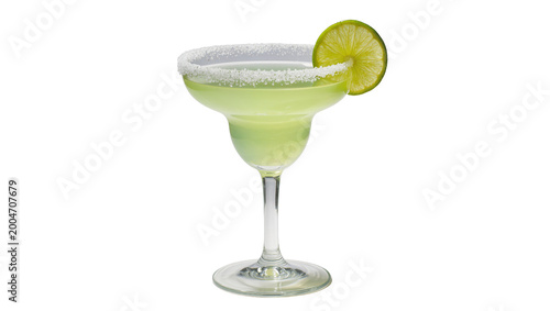 Margarita cocktail with salt rim and lime slice, isolated on transparent background