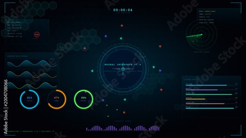 Futuristic HUD Interface Animation with Digital Sci-Fi Technology Elements