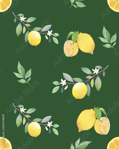 Summer Lemon Repeat Pattern (Watercolor Style)