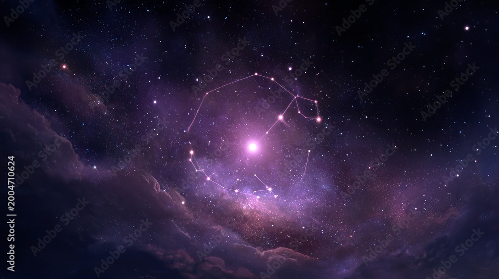 Fototapeta premium Cancer's star sign shines bright in the dark, starry sky.