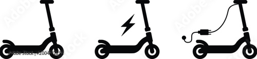 Electric Scooter Icons Showing Charging and Usage e-scooter symbol