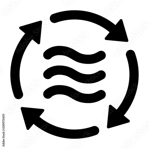 Black single air circulation balance line icon, sustainable wave flow emission flat design infographic pictogram vector for app logo ads web button ui interface elements isolated on white background