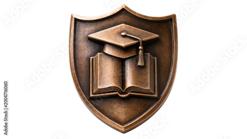 Schilderij op canvas Bronze graduation cap and open book emblem, isolated on transparent background