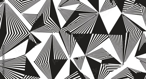 Obraz na płótnie Abstract Geometric 3D Prism Pattern Seamless Black and White Op Art Background