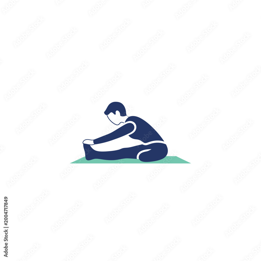 Fototapeta premium Man sitting on mat stretching legs.