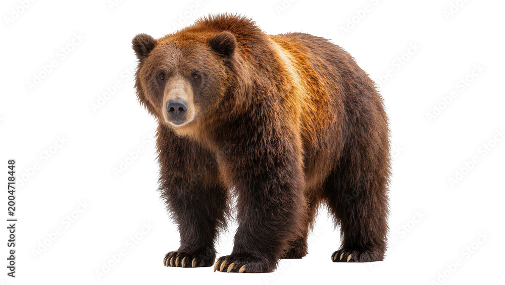 Fototapeta premium Brown grizzly bear standing, isolated on transparent background