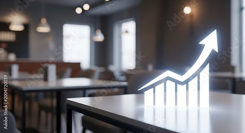 Upward Trending Bar Graph Icon Symbolizing Growth in a Restaurant Setting chart finance