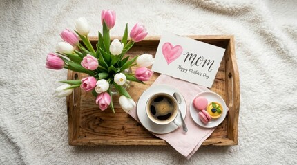 mother's day gift box with tulips and tea