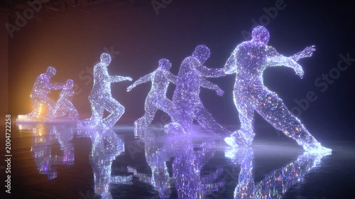 AI choreography interactive digital dashboards AI-driven overlays immersive futuristic performance graphics digital dance simulations creative movement visualization