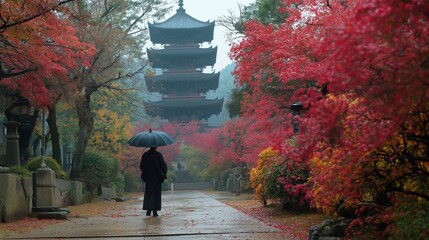 Papier peint photo Bordeaux man walking in autumn park  © Арман Амбарцумян