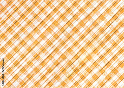 Orange bright yellow white abstract checkered fabric texture picnic gingham tablecloth background pattern