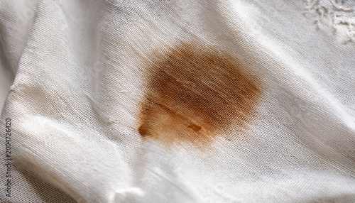 close up of stain on white linen fabric