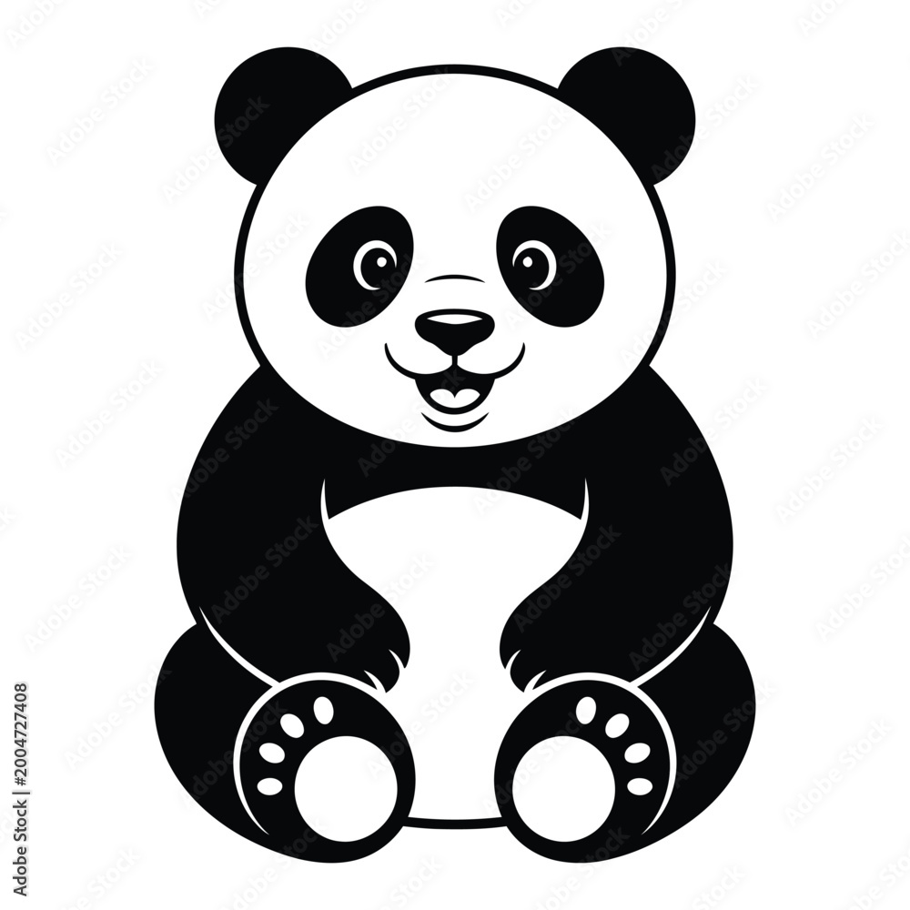 Naklejka premium Adorable panda bear sitting with paws up black and white silhouette high quality professional