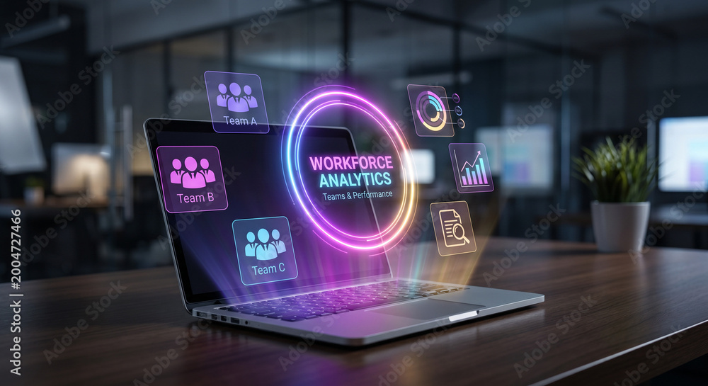 Fototapeta premium Laptop with workspace analytics on screen isolated on transparent background
