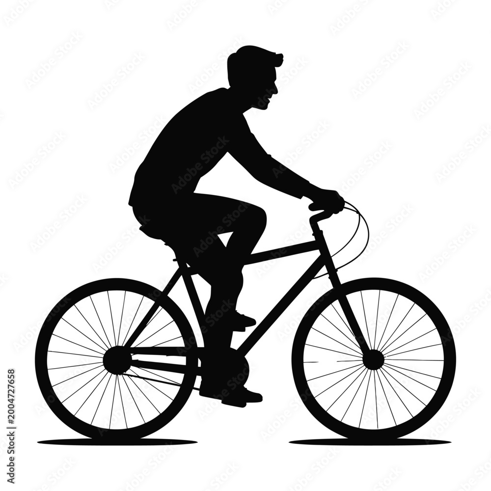 Obraz premium Cyclist riding a bicycle side view black silhouette on a white background silhouette