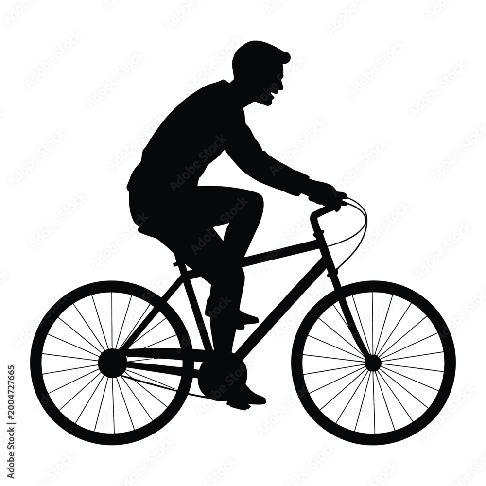 Obraz premium Man riding a bicycle side view black and white graphic silhouette high quality professional