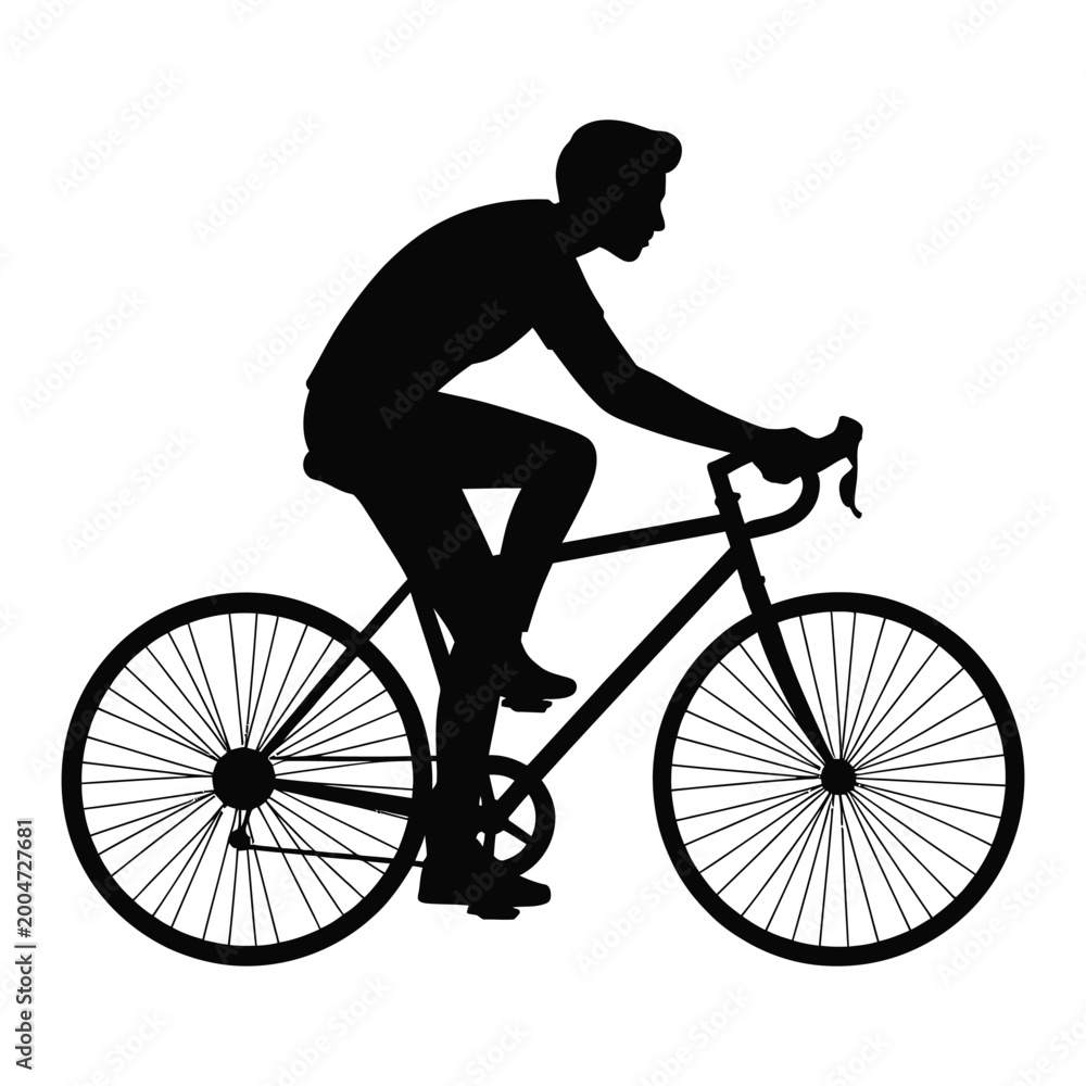 Obraz premium Cyclist riding a road bike in a dynamic pose black and white silhouette